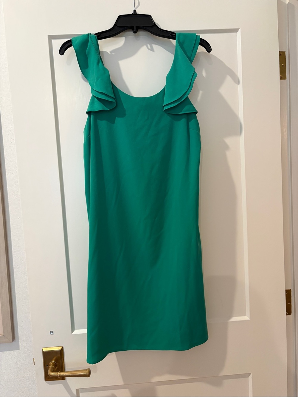 CeCe Teal Ruffle-Shoulder Midi Dress